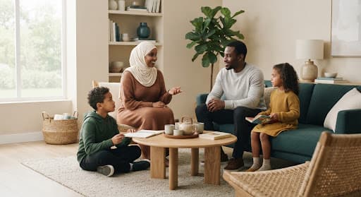 A family reflecting together at home